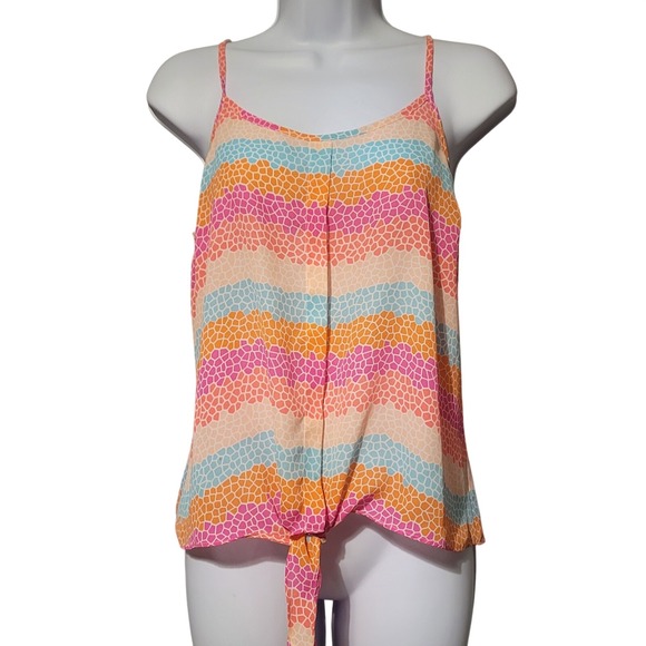 Candie's Tops - Candie's Racerback Tank Top Tie Front Sz Med Neon Pink Orange Blue EUC